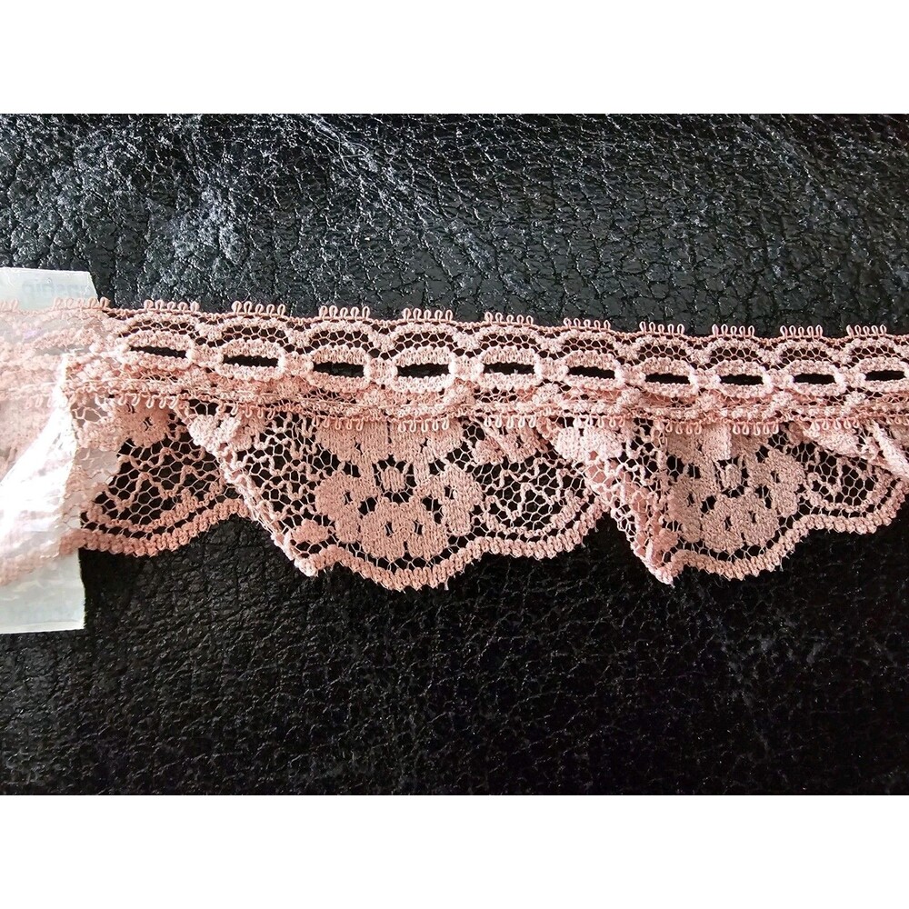 Wrights Pink Lace 1.5" wide 15+ Yards Polyester Dusty Rose Ribbon Hole